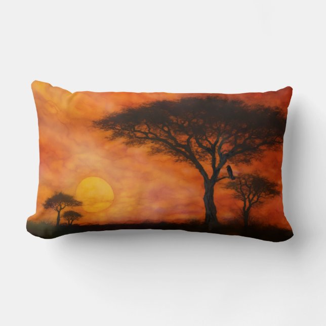 African Serengheti Sunset - Alcohol ink art Lumbar Pillow (Front)