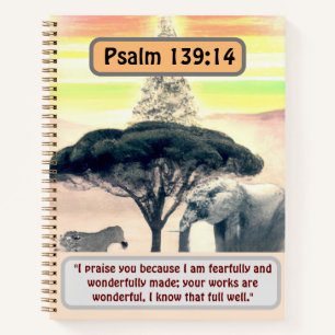 African Serenity: Elephant, Zebra and Psalm 139:14 Notebook