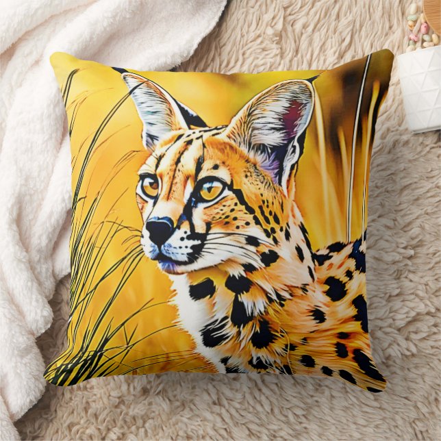 African Serval Art Throw Pillow (Blanket)
