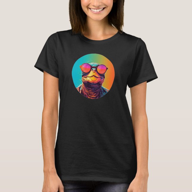 African Side Necked Turtle Wearing Sunglasses Retr T-Shirt (Front)