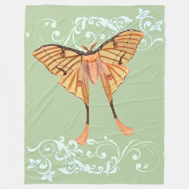 African Silk Moth Fleece Blanket (Front)