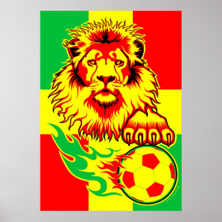 African Soccer Lion Poster