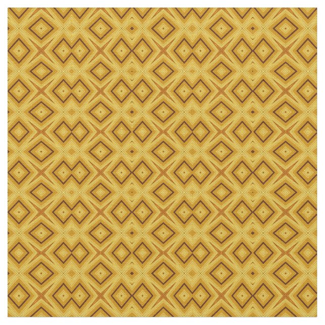 African style geometric pattern brown and mustard fabric (Close Up)