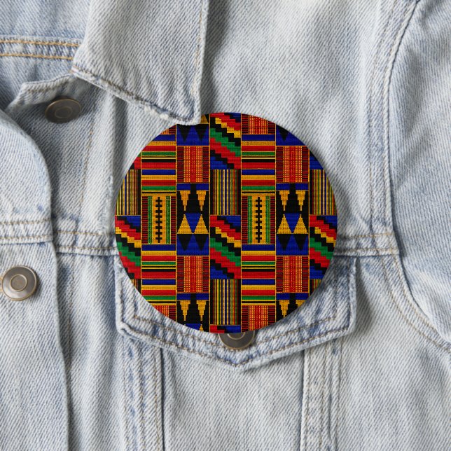 African Style Kente Cloth 4 Inch Round Button (In Situ)