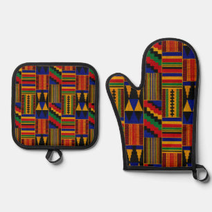 African Style Kente Cloth Pattern Oven Mitt & Pot Holder Set