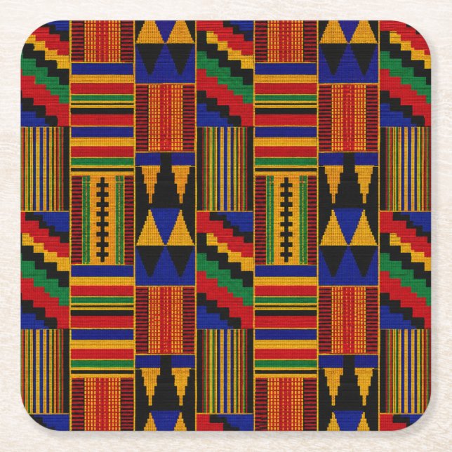 African Style Kente Cloth Square Paper Coaster (Front)