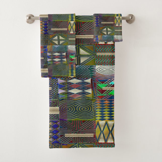 African style patchwork design bath towel set (Insitu)