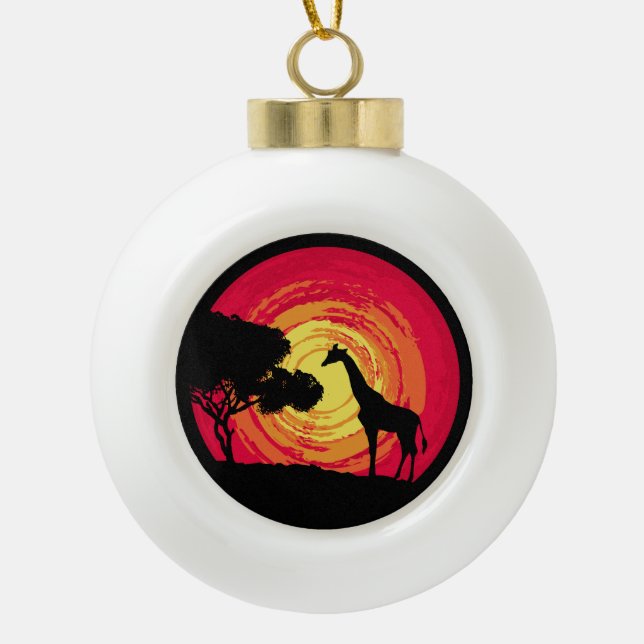 African sunset ceramic ball christmas ornament (Front)
