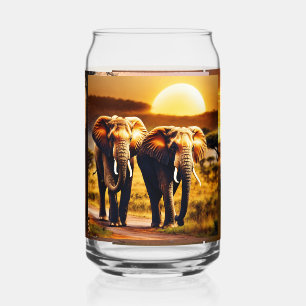 African Sunset Elephants – Majestic Safari Wildlif Can Glass