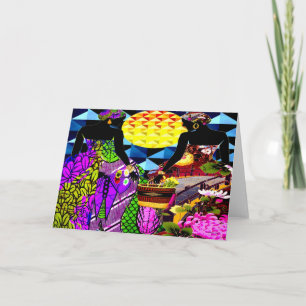 African Sunset In The Garden Of Flowers Card