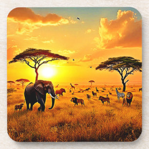 African Sunset Safari Majesty Design Coaster