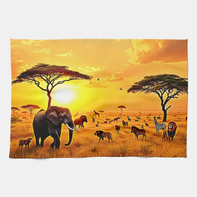 African Sunset Safari Majesty Design Kitchen Towel (Horizontal)