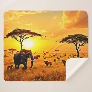 African Sunset Safari Majesty Design Sherpa Blanket