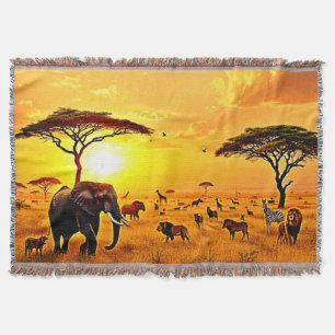 African Sunset Safari Majesty Design Throw Blanket