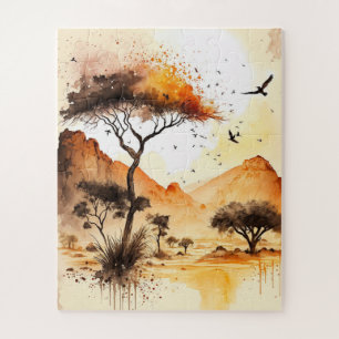 African Sunset Safari Wall Art Jigsaw Puzzle