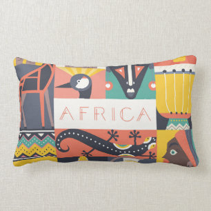African Symbolic Art Collage Lumbar Pillow