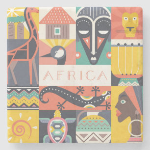 African Symbolic Art Collage Stone Coaster