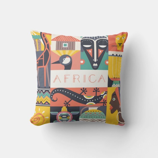 African Symbolic Art Collage Throw Pillow (Front)