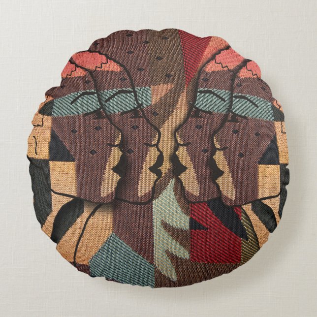 African Tapestry Round Pillow (Front)