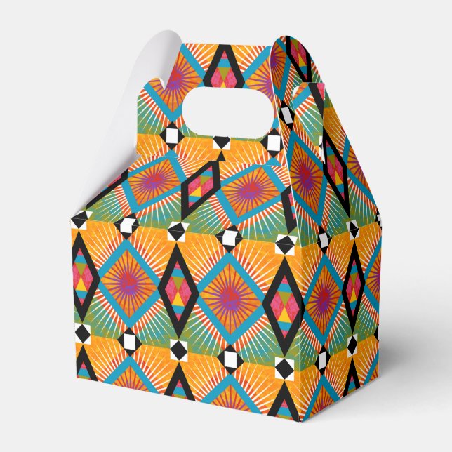 African Textile Print Celebration Gable Party Favor Box (Front Side)