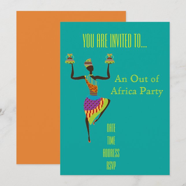 African themed Out of Africa party Invitation (Front/Back)