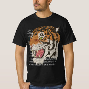 African tiger face white text men black T-Shirt