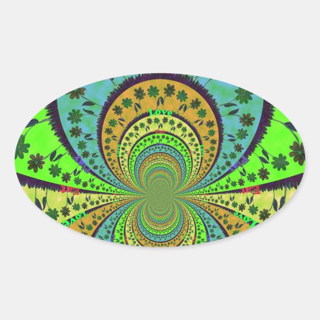 African Traditional Colours Kaleidoscope Floral Ar Oval Sticker (Front)