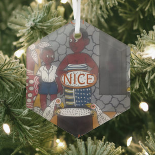 African Traditional Homestead Lifestyle Glass Ornament