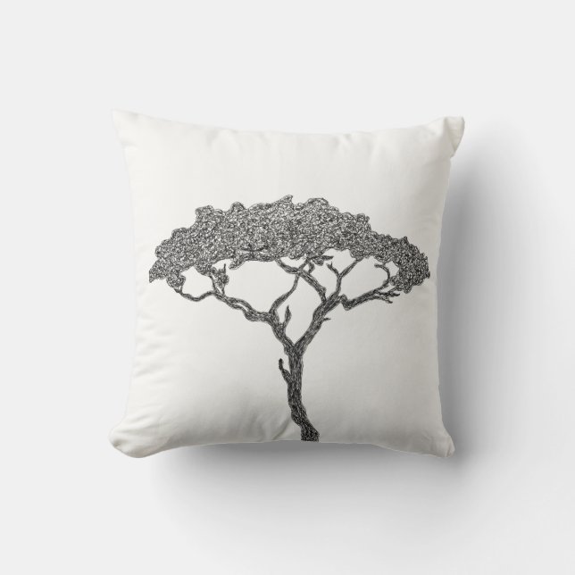 African tree black ink on white throw pillow (Front)
