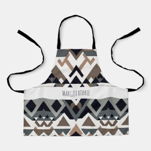 African Triangle Geometric Brown Grey Pattern Apron