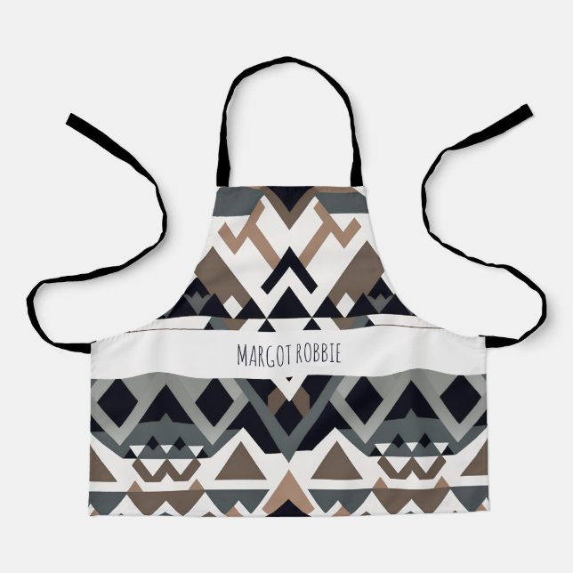 African Triangle Geometric Brown Grey Pattern Apron (Front)