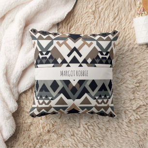 African Triangle Geometric Brown Grey Pattern Throw Pillow
