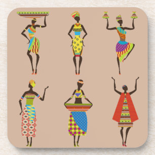 African Tribal art ladies colourful ethnic fashion Coaster