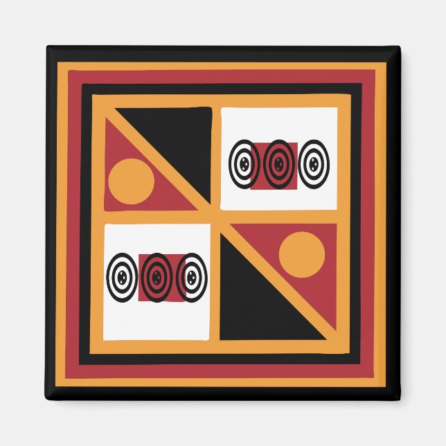 African tribal coloured geometry pattern magnet (Front)