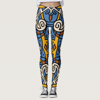 African Tribal Colourful pattern Blue and yellow Leggings