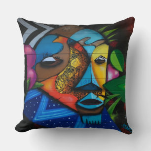African Tribal Graffiti Throw Pillow