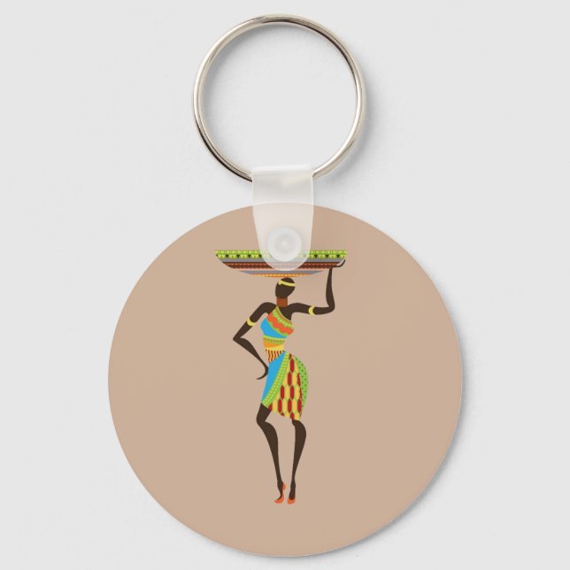 African Tribal Lady with basket tribal art Keychain (Front)