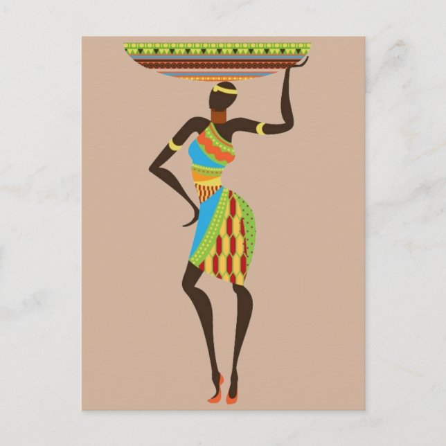 African Tribal Lady with basket tribal art Postcard (Front)
