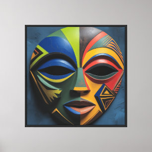 African Tribal Mask Cubism Abstract Canvas Print