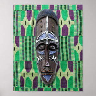 African Tribal Mask Green Blue Purple Canvas Poster