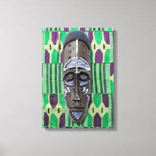 African Tribal Mask Green Purple Canvas Print