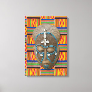 African Tribal Mask Orange Kente Canvas Print