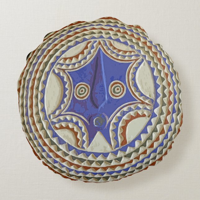 African Tribal Mask Round Pillow (Back)
