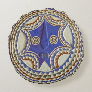 African Tribal Mask Round Pillow