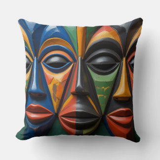 African Tribal Mask Trio Dynamic Symmetry Throw Pillow