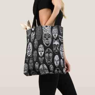 African Tribal Masks Black White Tote Bag