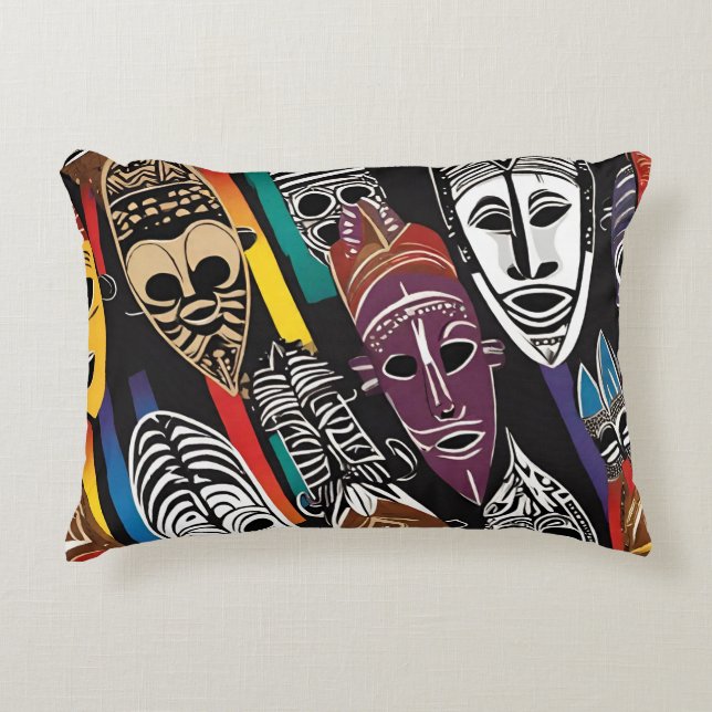 African Tribal Masks Colourful Accent Pillow (Front)