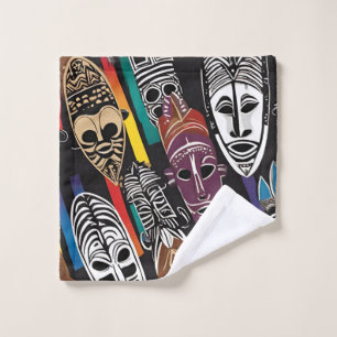 African Tribal Masks Colourful  Bath Towel Set