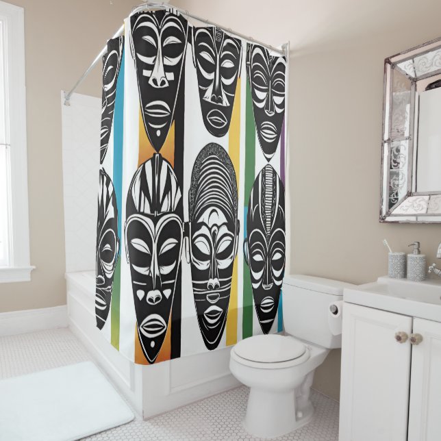 African Tribal Masks Colourful Stripes (In Situ)