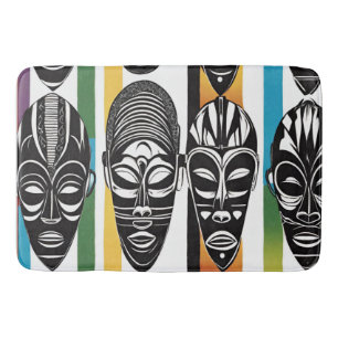 African Tribal Masks Colourful Stripes  Bath Mat
